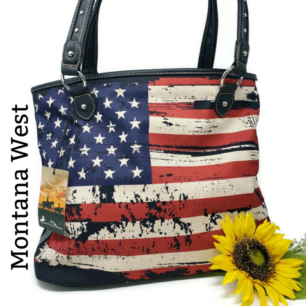 New! Montana West American Flag Canvas Tote Bag
